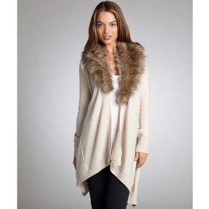 Like new BCBG Beige Faux Fur Collar Cardigan